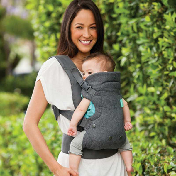 Porte bébé ergonomique gris avec capuche amovible I Kangoroo